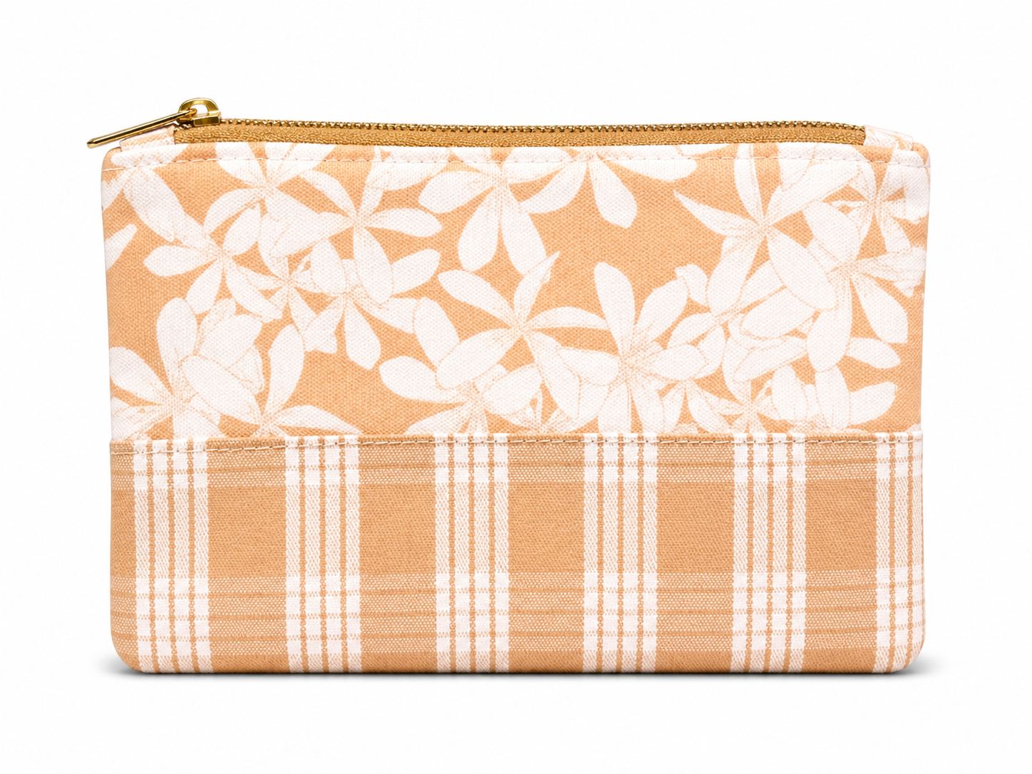 White Plumeria Tan Palaka - Small Pouch